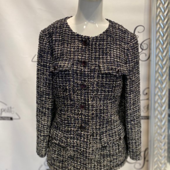 Chanel Jacket Navy Tweed Sz 40 Jacket - Picture 2 of 12